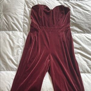 Express Red Velvet Strapless Jumpsuit